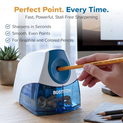 Bostitch Electric Pencil Sharpener Blue - Stall-Free, Compact & Safe