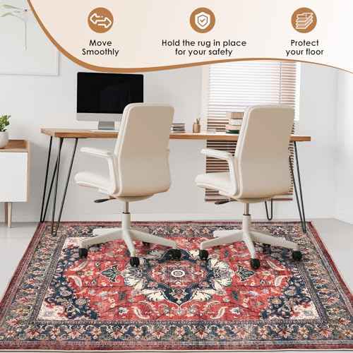 Office Chair Mat for Hardwood Tile Floor,48 "x60 Anti-Slip Under Desk Carpet Protector for Rolling Computer Chair Mat, Machine Washable Office Area Carpet (Fauxwool,Red)