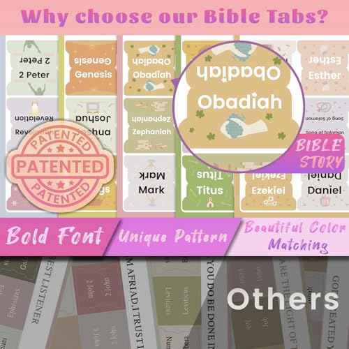 Bible Tabs with Unique Stickers, Laminated Bible Tabs for Women & Men, Christian Gifts, Boho Theme, Large Print Bible Tabs for Easy Navigation, Bible Book Index Tabs Labels, Bible Study Supplies
