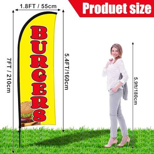 Buryeah 2 Sets Hot Dogs Burgers Feather Flag Banner Kit for Business Advertising 8 ft Swooper Flag with Pole Ground Stake Portable Bag Outside Hot Dog Sign for Restaurant Advertising Business (Yellow)