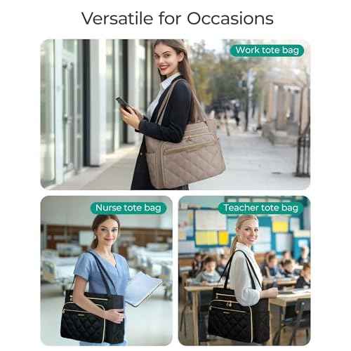 BAGSMART Teacher Tote Bag for Women 15.6in Quilted with Insulated Pocket & Nurse Bag Features (Brown)