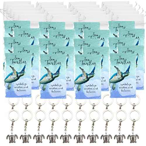 Smiling Wisdom - 20 Bulk Employee Staff Gifts - Mini Appreciation Greeting Cards and Turtle Keychain Gift Sets - 60 Pcs - Silver Sea Turtle