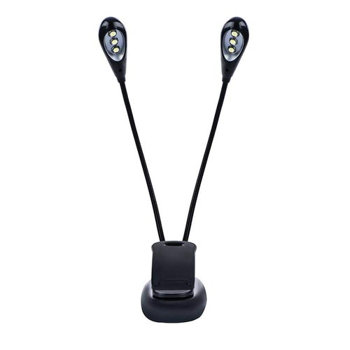 Clip On Music Stand Book Reading Light, Mini Double Adjustable Arms LED Lamp for Music Stand, Night Reading(6 Beads)