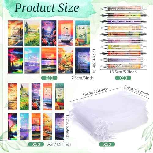 200 Pcs Christian Gifts for Women Christian Accessories Include 50 Bible Verses Notebooks 50 Church Bookmarks 50 Scripture Pens 50 Organza Bags for Church Motivational Gift(Scenery)