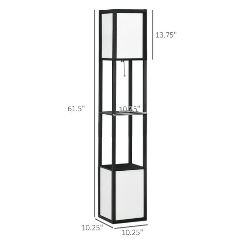 HOMCOM Modern Floor Lamp with Shelves & Dual Ambient Lighting, Tall Standing Lamp for Living Room, Bedroom with Fabric Lampshade (Bulb not Included), Black