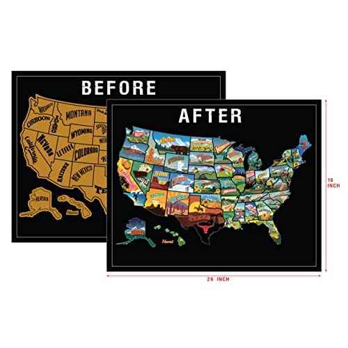 Scratch Off Map Of United States, USA State Scratch Sticker, Travel Map Gift Adventure Wall Poster For Kids Adults (States)