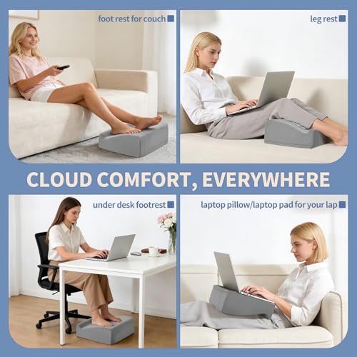 Foot Rest Under Desk with Rocking Base, Gray Velvet | 12.6" L x 15" W x 6.1"