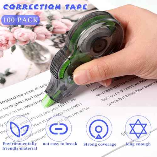 Yexiya 100 Pcs Correction Tapes Original Correction Wide Eraser Applicator Easy to Use Applicator Translucent Tapes Shows for Office Note Journal Scrapbooking, 0.2 Inch x 39.4 Feet