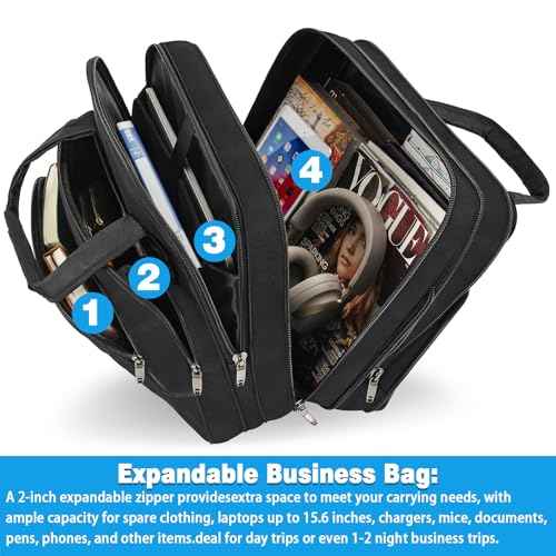 GMAK Laptop Bag for Women Men, Expandable Laptop Briefcase with 17.3 Inch Computer Compartment Shoulder Messenger Bag Computer Bags for Work/Business/Travel Carry On Overnight Case, Black