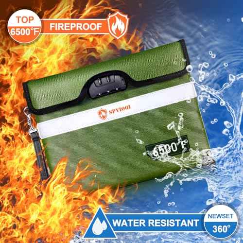 Upgraded 6500¡ÆF Fireproof Document Bag with Lock, Fireproof Money Bag for Cash w. Zipper/Reflective Strip, 10Layers of Heat Insulated Materials, Water Resistant Fireproof Bag for Documents, Fire Bag