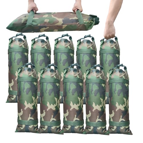 Flood Barrier Sand Bags camouflage Canvas Flood Protection Sandbags Reusable With Insert Buckle Handle Woodland Sandbags for Emergency Flood Protection Fits Doors Garages Basemen Counterweights (10)