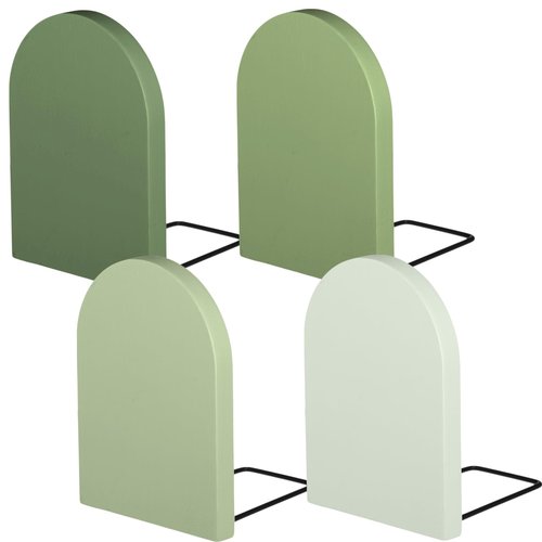 Honoson 4 Pcs Boho Wood Bookends Back to School Sage Green Wooden Book Stands Decorative Non Skid Book Stoppers for Books Cds Videos Albums Office Desktop Shelves