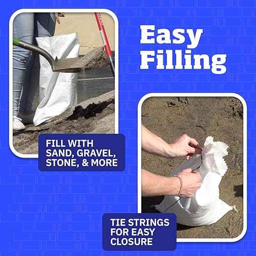 DURASACK Heavy Duty Sand Bags with Tie Strings Empty Woven Polypropylene Sand-Bags for Flood Control with 1600 Hours of UV Protection, 50 lbs Capacity, 14x26 inches, White, Pack of 50