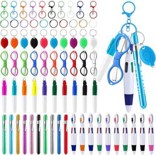 Geiserailie 60 Pcs Nurse Pen Set Includes Highlighter Marker Retractable Ballpoint Pen Lights for Badge Nursing Keychain Clip Foldable Scissors LED Flashlight for Nurse Gift (Trendy Color)