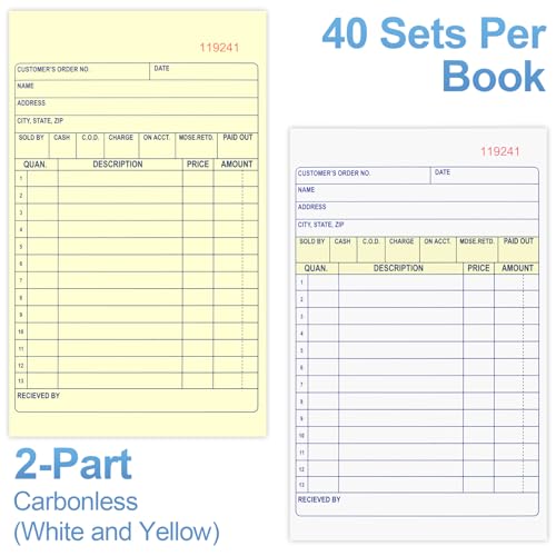 Joyberg 4-Pack Receipt Book with Carbon Copies 2-Part White & Yellow, 40 Sets/Book, 4.17 x 7.2 in
