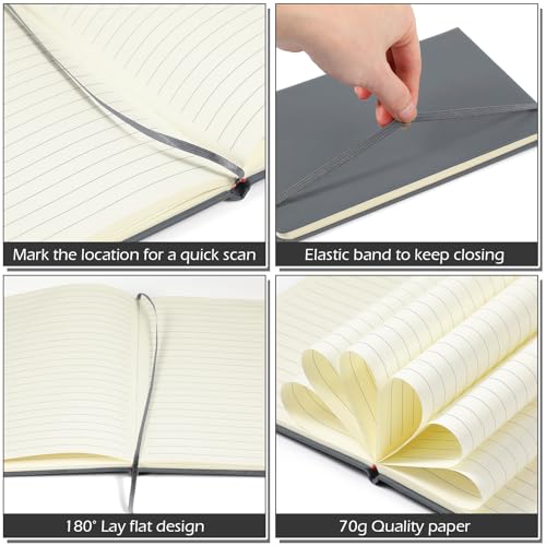Honoson 20 Pack Lined Journal Notebooks A5 Hardcover Executive Notebook 5.5" x 8.3" PU Leather Wide Ruled Journals Bulk with Elastic Band for Home Business Office School Supplies(Gray)