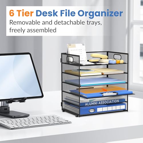 DALTACK Black 6-Tier Desktop File Organizer with Handle - Adjustable Paper Tray