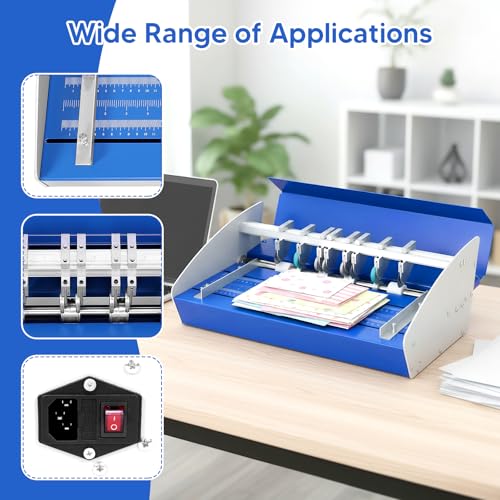 Blue 3-in-1 Electric Paper Creasing Machine with Scale Ruler, 35r/min