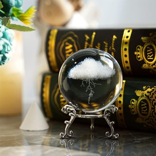 HDCRYSTALGIFTS 3D Lightning Cloud Crystal Paperweight with Stand 60mm - Feng Shui Decor