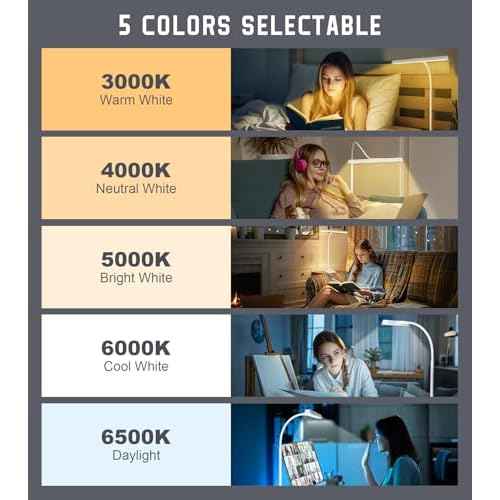 LED Desk Lamp for Home Office with Base, Eye-Caring Architect Task Light with Adjustable Gooseneck 12W USB Adapter Touch Control 5 Dimmable Brightness & Color Tall Lamp for Work,Reading,Craft