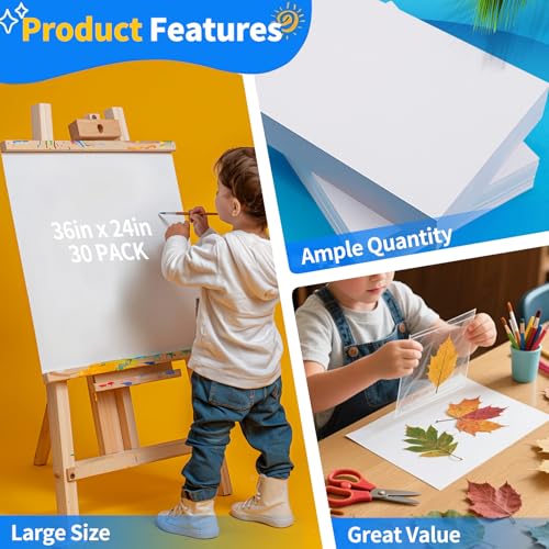 Hixdo White Poster Board 24x36 Inches Pack of 30 Heavyweight Blank Display Sheets