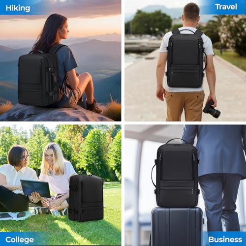 Carry On Travel Backpack for Airplanes | 35L Suitcase Backpack Luggage Business Weekender Bag - Expandable Travel Carry On Flight Approved for Men Women - Black
