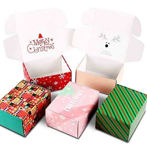 25 Pack 8x6x4 inch Christmas Gift Box with Lid, Corrugated Cardboard Shipping Boxes for Small Business,for Gift Packaging,Specially Designed Box. (8"x6"x4", 25 Pcs Xmas Mix Pattern)