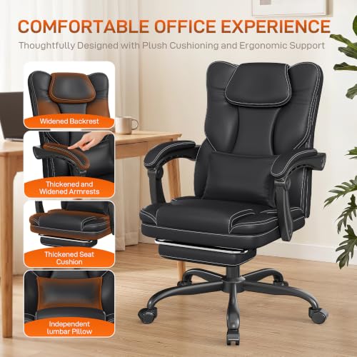 Ergonomic Executive Office Chair with Foot Rest – Headrestless, Black