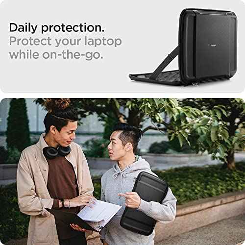 Spigen Rugged Armor Hard Shell Laptop Sleeve Pouch Compatible with MacBook Air 13 Inch, MacBook Pro 14 Inch M3 & M2 Series, and 13-14 inch laptops - Black