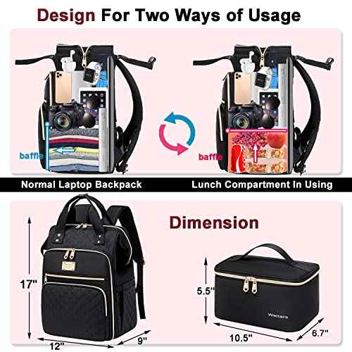 Weitars Lunch Backpack For Women,15.6 Inch Laptop Backpacks For Womens Back pack, Travel Backpacks,Work Backpack For Women (Black)