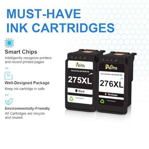 275XL 276XL Ink Cartridges Replacement for Canon Ink 275 276 PG-275 CL-276 Compatible with Canon PIXMA TR4720 TR4722 TS3522 TS3520 TS3500 Printer (1 Black, 1 Tri-Color)