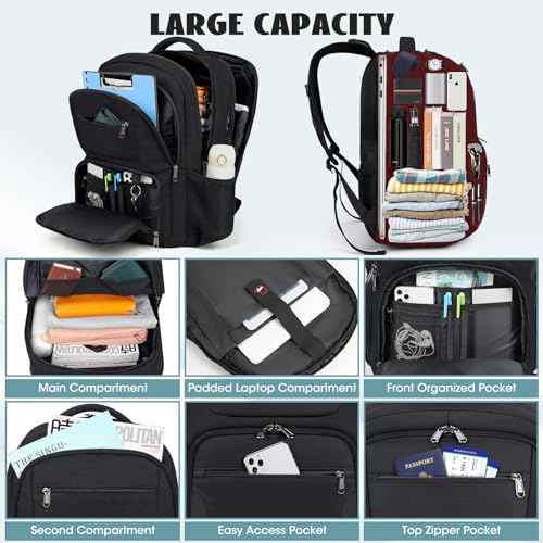 Travel Laptop Backpack, 17 Inch Extra Large Laptop Backpack with USB Charging Hole 45L Anti Theft Travel Backpack Water Resistant College Business Computer Bag Fit 17.3 Inch Laptop for Men Women Black