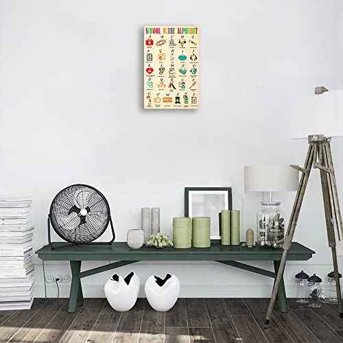 School Nurse Alphabet Poster Educational Wall Art Vintage Framed Pictures Canvas Wall Hanging Prints Health Knowledge Poster (16x24in,Framed)