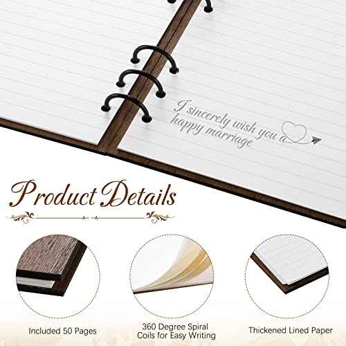 Wooden Wedding Guest Book with Pen and Holder Table Reception Sign Wooden Guestbook Registry Album 50 Pages for Decorative for Wedding Anniversary Birthday Engagement Supplies(Fresh)