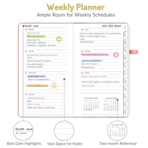 Forvencer Pocket Planner 2026, Weekly Monthly Planners with Month Tabs for Purse, 3.5" x 6", Jan 2026-Dec 2026, Cute Small Daily Academic Calendar, Elastic Band, Hardcover Agenda for Women, Teacher