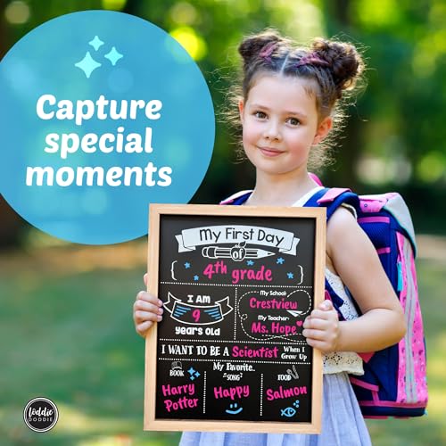 Loddie Doddie Double Sided Chalkboard Sign for First & Last Day of School, Light Wood