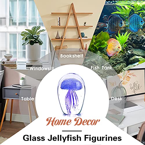 QFkris Hand Blown Purple Glass Jellyfish Figurines Collectibles, Glass Paperweight Sea Animal Sculpture for Fish Tank Table Decor