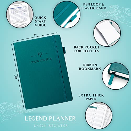 Legend Check Register Book – Dark Teal, 7x10”, 193 Pages, Eco-Leather