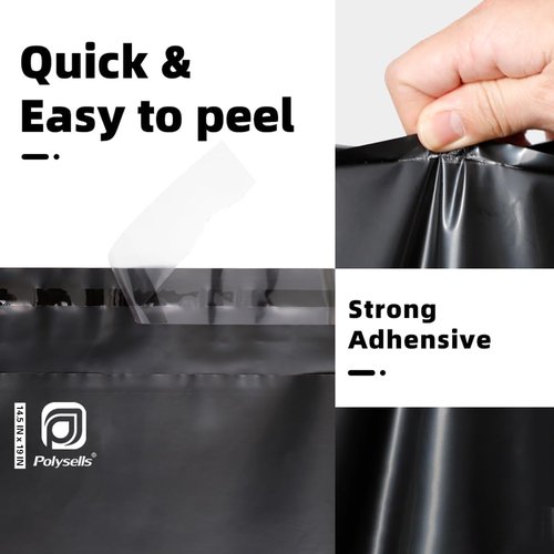 POLYSELLS Black Poly Mailers - 500 Pcs 14.5x19 Inches, Waterproof & Tear-Resistant Shipping Envelopes