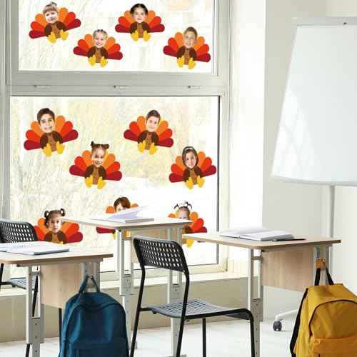 50Pcs Thanksgiving Turkey Cutouts Turkey Paper Cut-Outs with 100Pcs Glue Points Fall Bulletin Board Decor for Autumn Harvest DIY Craft Art School Home Party Favor