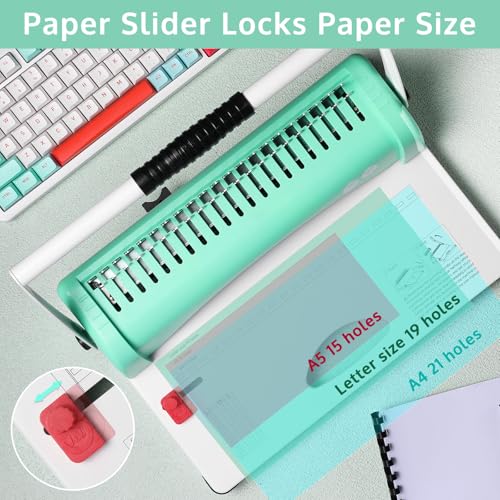 OFFNOVA Binding Machine, 21-Hole 450 Sheets Paper Comb Binding Machine for Letter Size / A4 / A5 Paper, Easy to Punch Handle, Adjustable Margin, Book Binder with 100 PCS 3/8'' Comb Binding Spines