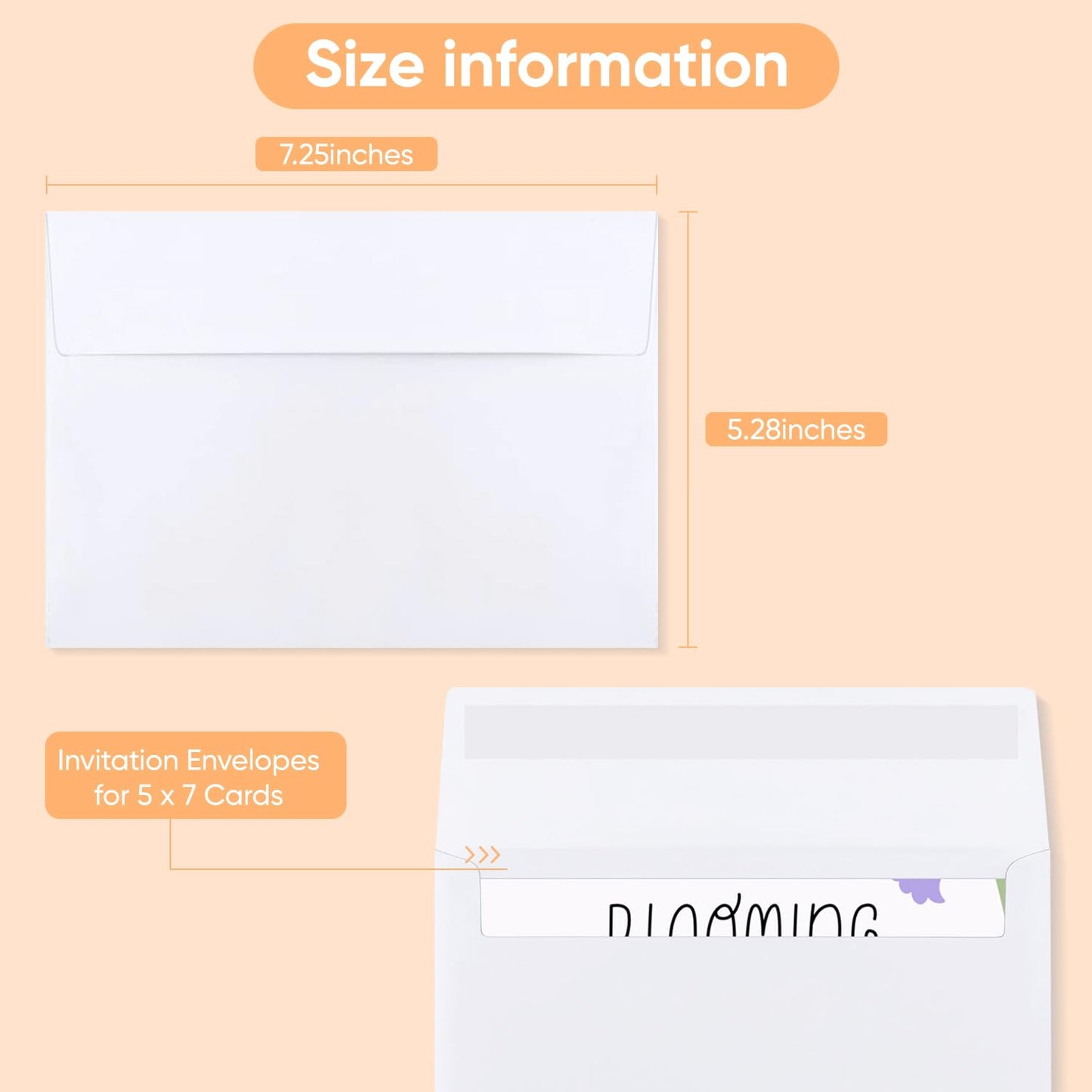 50 Pack 5x7 Envelopes for Invitations, A7 White Invitations Envelopes with Peel and Seal Closure, Card Envelopes for Wedding, Greeting Cards, Invitations, Photos, Postcards
