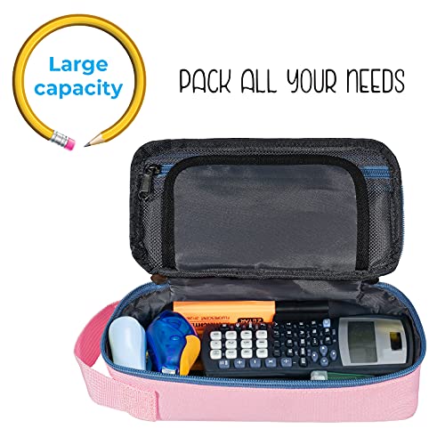 ECHSRT Pink Large Pencil Case with Handle, Aesthetic Stationery Organizer