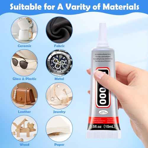 B7000 Glue Clear for Rhinestones, 4pcs 15mL Strong Adhesive B-7000 Jewelry Bead Gem Glue with Precision Tip, Quick Dry Bedazzling Adhesive for Jewelry Making Clothe Fabric Shoes DIY Crafts Nail Art