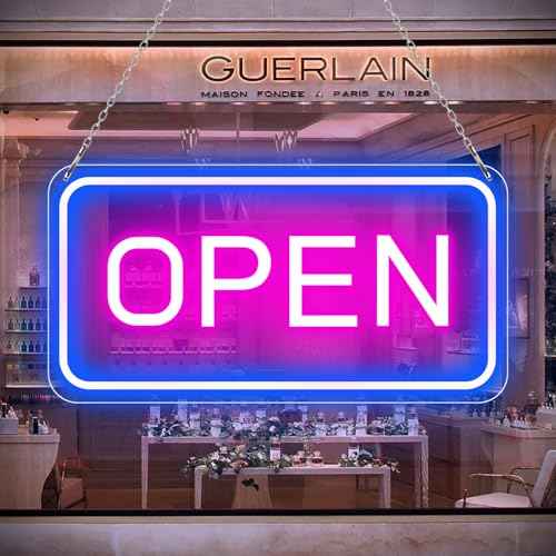 Neon Open Signs for Business, 16''x 9'' LED Open Sign, Super Bright Open Neon Sign (Blue&Pink), with ON/OFF Switch & Adapter, Neon Light Up Sign for Window Party Wall Bars Coffee Club Hotel