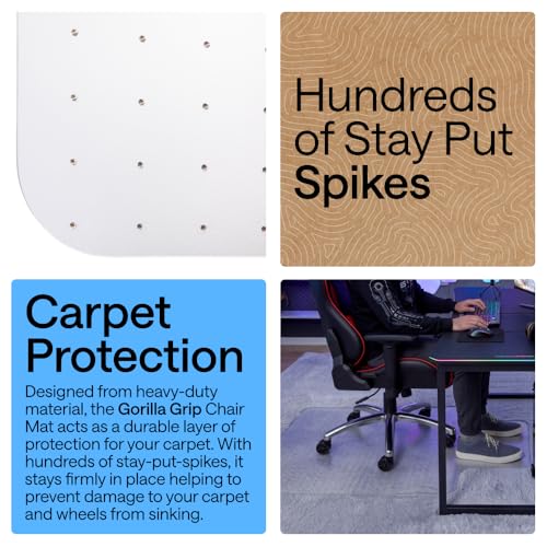 GORILLA GRIP Heavy Duty Office Chair Mat for Carpet Floors 29x47 Clear - Non-Slip, Thick & Protective
