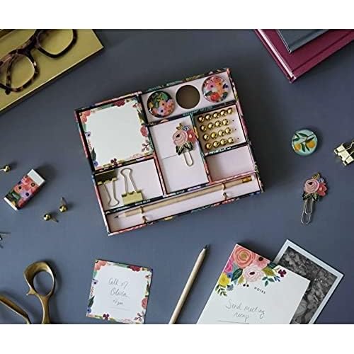 RIFLE PAPER CO. Garden Party Tackle Box, Home Desk and Office Supply Kit, Stay Organized with Pencils, Push Pins, Binder Clips, Paper Clips, Magnets, and More