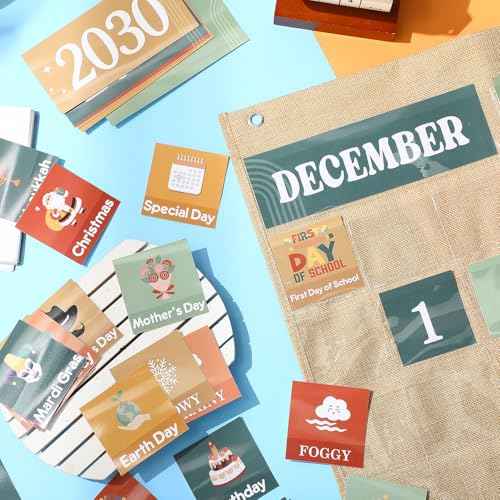 Classroom Calendar Pocket Chart Set Calendar Bulletin Board Set with Pocket Seasons Festival Weather Calendar Pocket Chart for Classroom Decoration Back to School Supplies(Modern Boho)