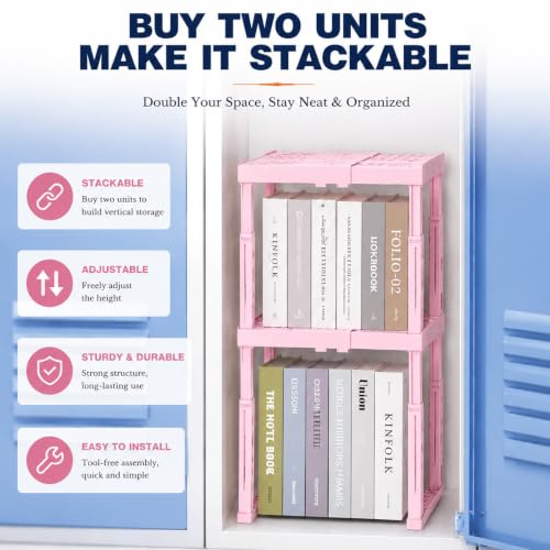 Svartur Pink Adjustable Locker Shelf - Stackable & Space-Saving Organizer for School, Gym & Office Lockers