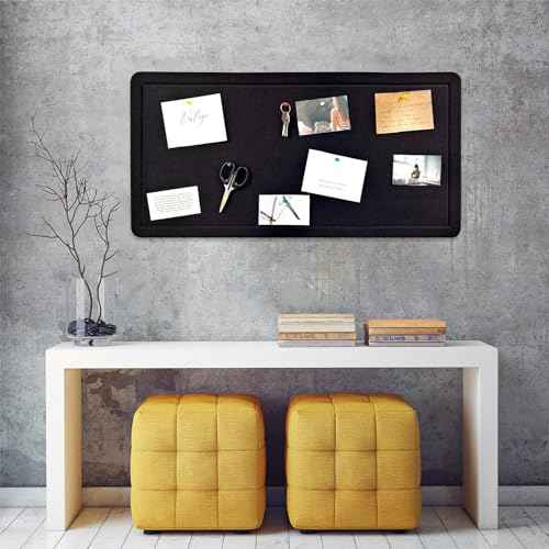 32"x16"Large Black Cork Board with 50 Push Pins, Black Cork Bulletin Board Felt Pin Board for Paste Notes, Photos, Schedules, for School, Home & Office
